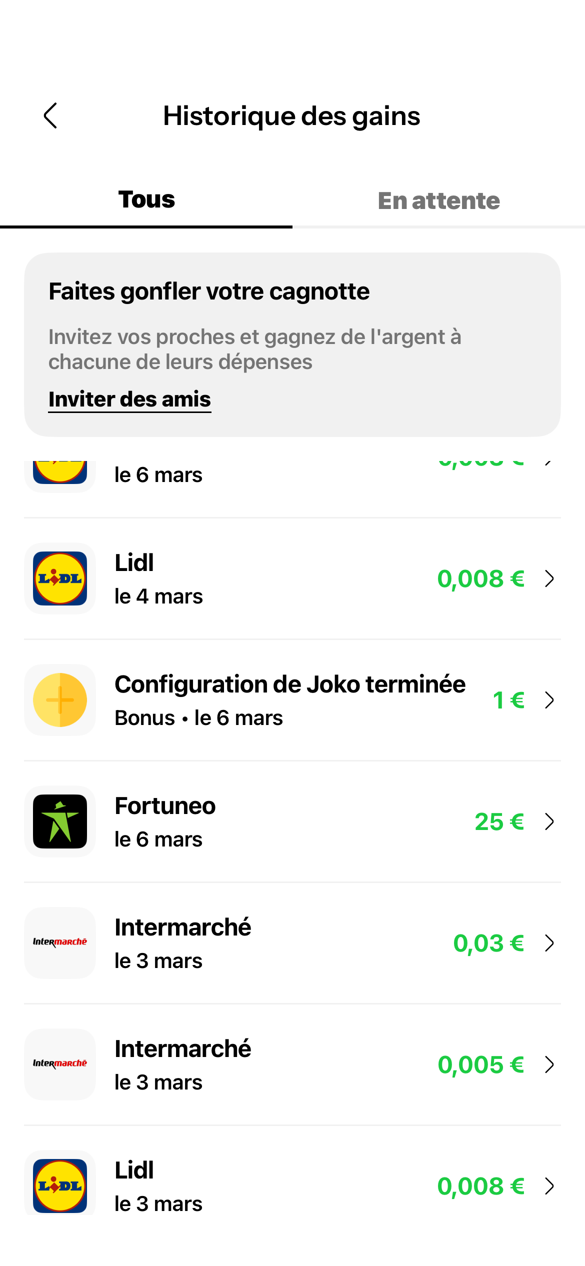 Interface de l'appli Joko